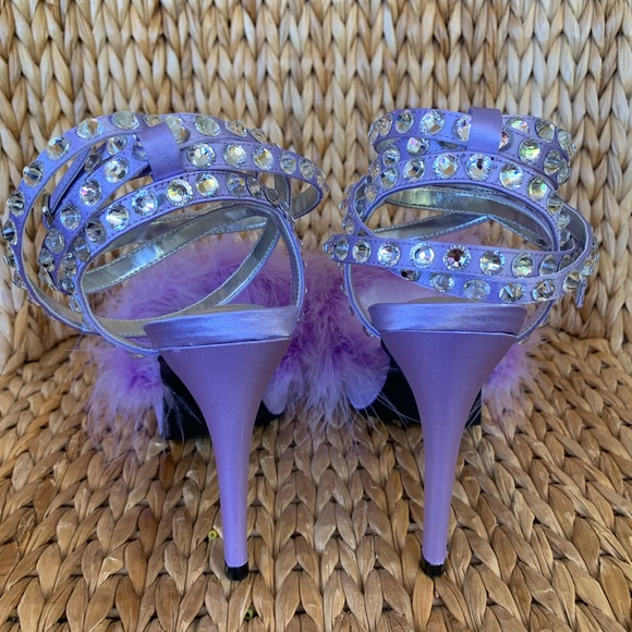 NIB Sugar Thrillz Lilac Satin Ankle Wrap Platforms - Picture 7 of 8